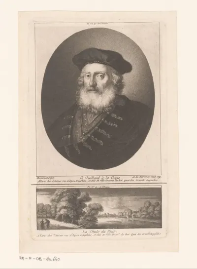Portret van een onbekende man en een rivierlandschap met twee figuren