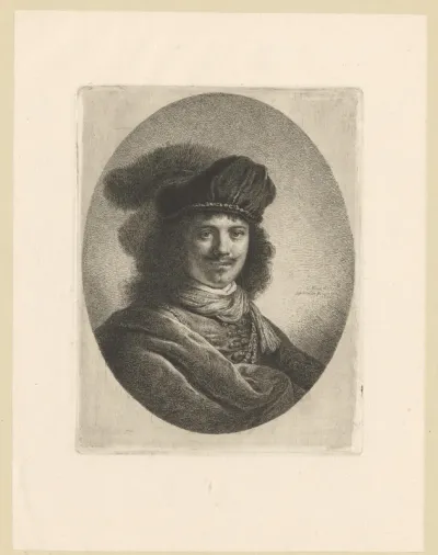 Portret van een onbekende man met baret met veren