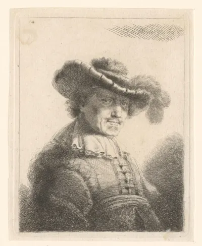 Portret van een onbekende man met brede hoed met pluim