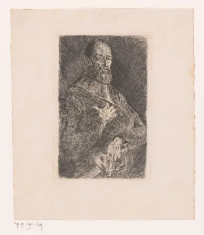 Portret van een onbekende man met deels getrokken sabel