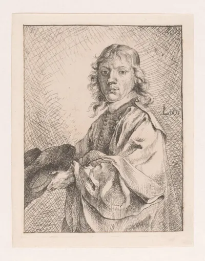 Portret van een onbekende man met een hoed in de hand