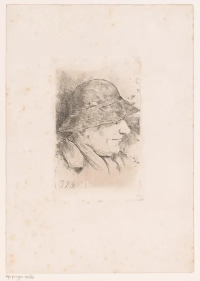 Portret van een onbekende man met een pijp in de band van zijn hoed