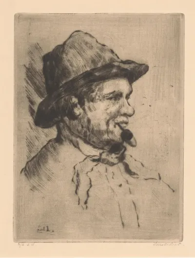 Portret van een onbekende man met hoed en pijp