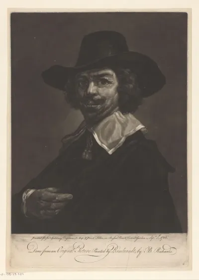 Portret van een onbekende man met hoed en platte kraag