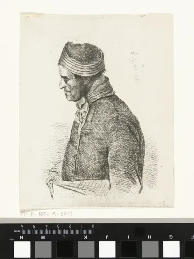 Portret van een onbekende man met muts en map onder zijn arm