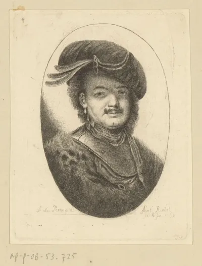 Portret van een onbekende man met pareloorbellen tulband