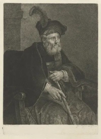 Portret van een onbekende oude man in een stoel