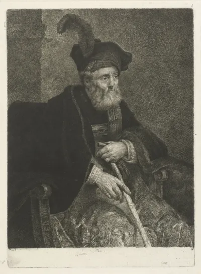 Portret van een onbekende oude man in een stoel
