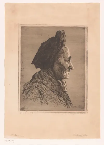 Portret van een onbekende oude vrouw, en profil
