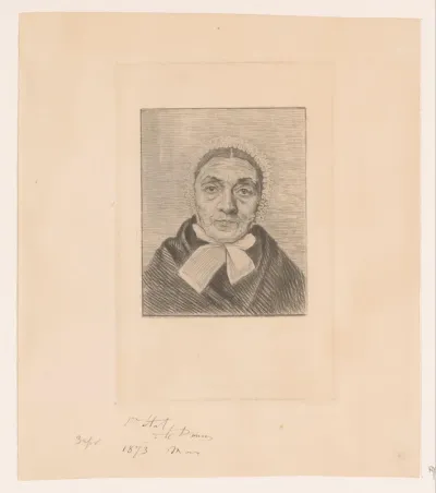 Portret van een onbekende oude vrouw met een witte muts