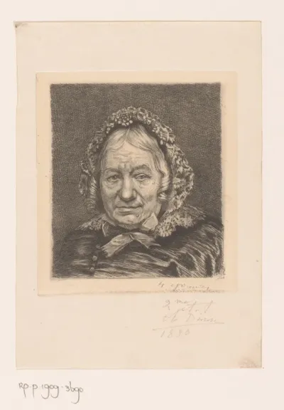 Portret van een onbekende oude vrouw met kanten muts