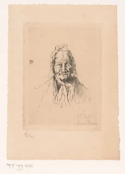 Portret van een onbekende oude vrouw met muts