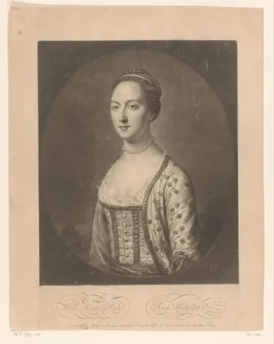Portret van een onbekende vrouw in een gebloemde jurk