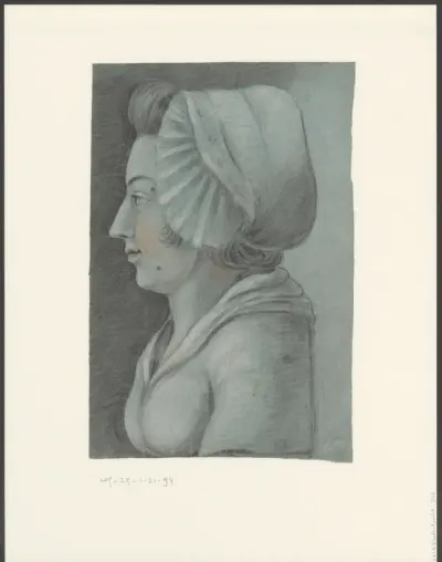Portret van een onbekende vrouw in klederdracht met muts