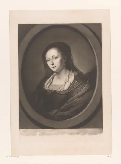 Portret van een onbekende vrouw met doorzichtige sluier en pareloorbellen