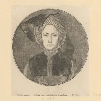 Portret van een onbekende vrouw met Engelse kap, mogelijk Catharina van Arragon