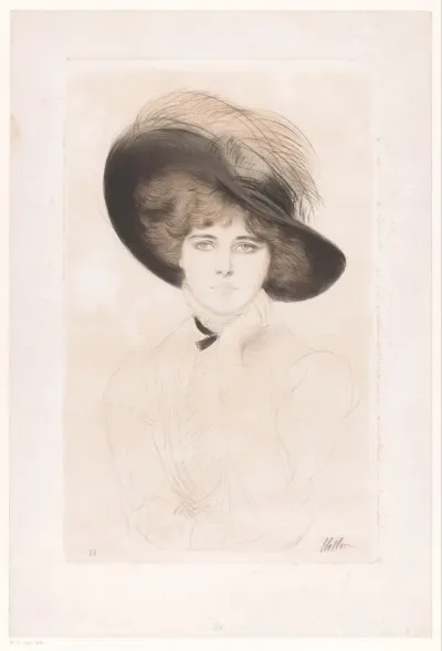 Portret van een onbekende vrouw met hoed