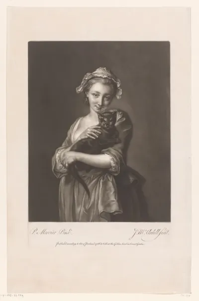 Portret van een onbekende vrouw met kat