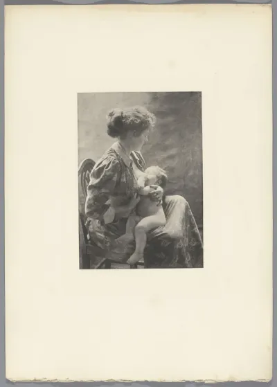Portret van een onbekende vrouw met kind aan de borst