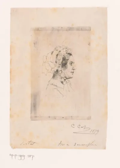 Portret van een onbekende vrouw met muts, en profil