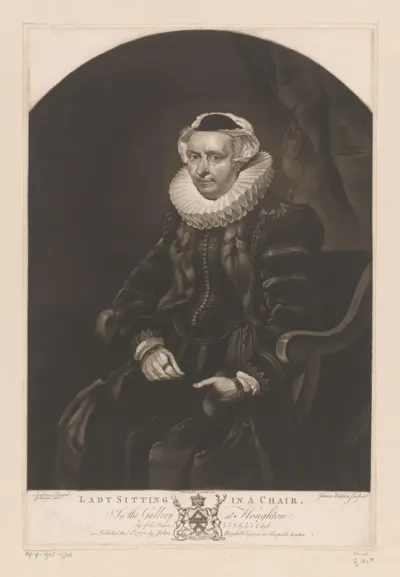 Portret van een onbekende vrouw met plooikraag, zittend in een stoel