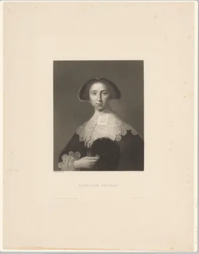 Portret van een onbekende vrouw met veren waaier