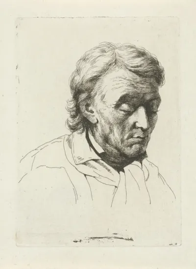 Portret van een oude man met gesloten ogen