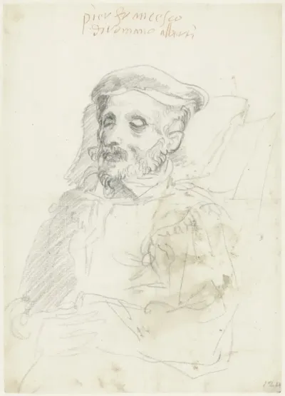 Portret van een oude man met gesloten ogen