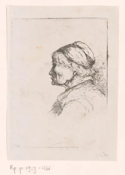 Portret van een oude vrouw, en profil