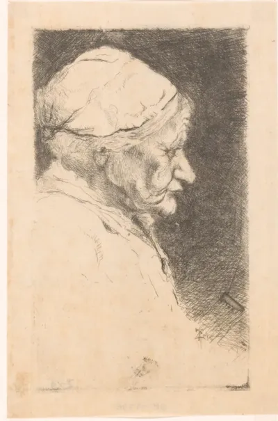 Portret van een oude vrouw, en profil
