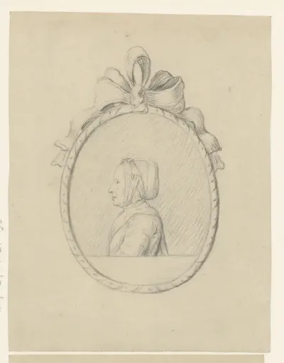 Portret van een oude vrouw in een medaillon, mogelijk de grootmoeder van Jean Bernard