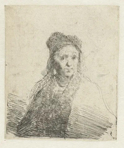 Portret van een oude vrouw met bontmuts