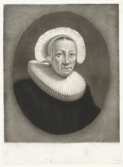 Portret van een oude vrouw met geplooide plooikraag