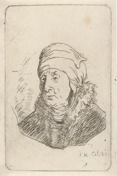 Portret van een oude vrouw met hoofddoek