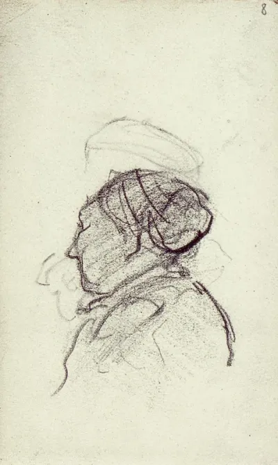 Portret van een oude vrouw, schuin van achteren gezien