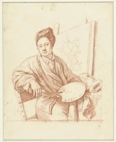 Portret van een schilder bij een ezel