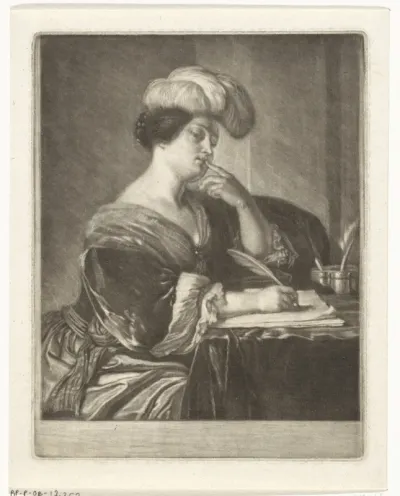 Portret van een schrijvende vrouw