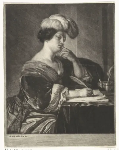 Portret van een schrijvende vrouw