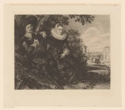Portret van een stel in een landschap, waarschijnlijk Isaac Abrahamsz Massa en Beatrix van der Laen