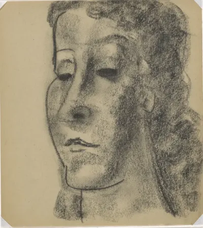 Portret van een vrouw driekwart naar links