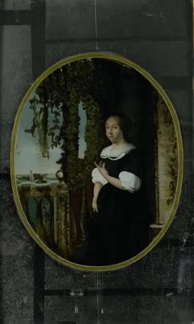 Portret van een vrouw in zeventiende-eeuwse kleding