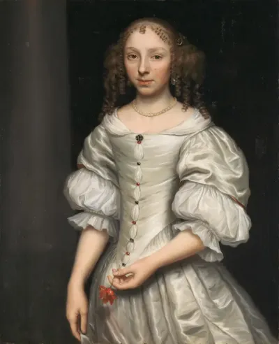 Portret van een vrouw met een bloem in haar hand
