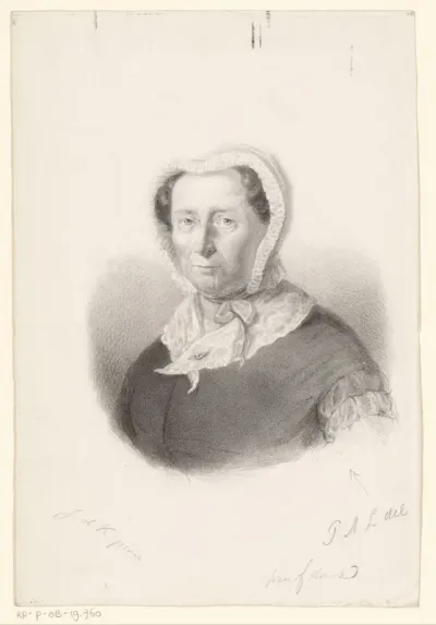 Portret van een vrouw met een kap op het hoofd