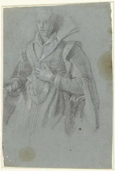 Portret van een vrouw met opstaande hoge kraag