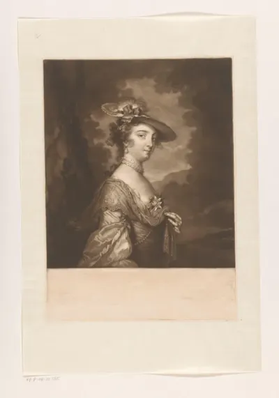 Portret van een vrouw met schuine hoed en pareloorbel