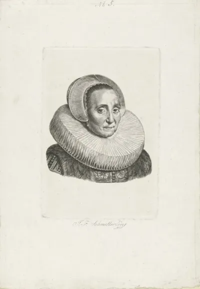 Portret van een vrouw met stijve plooikraag