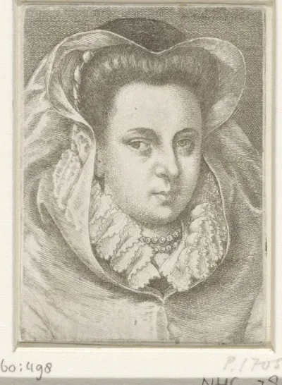 Portret van een vrouw met witte sluier en zwarte kap