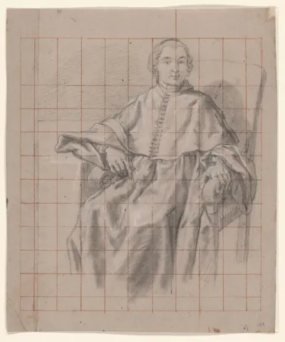 Portret van een zittende geestelijke, bijna ten voeten uit, en face