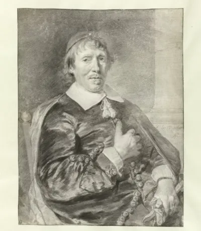 Portret van een zittende man, mogelijk een priester