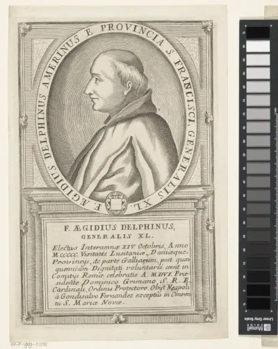Portret van Egidio Delfini de Amelia, 40ste Minister Generaal van de franciscaner orde